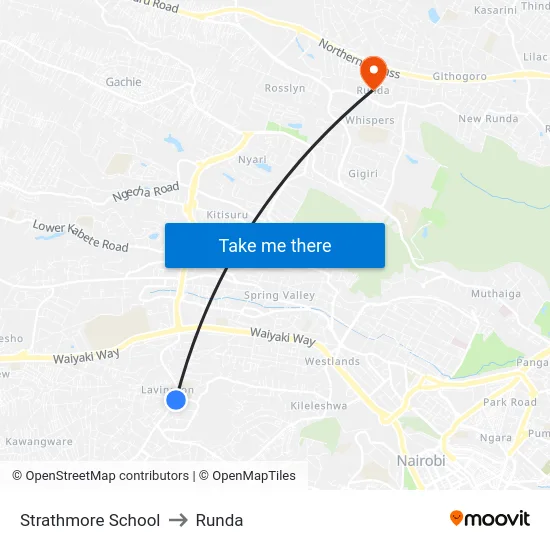 Strathmore School to Runda map