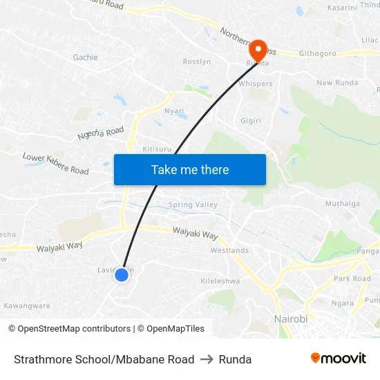 Strathmore School/Mbabane Road to Runda map