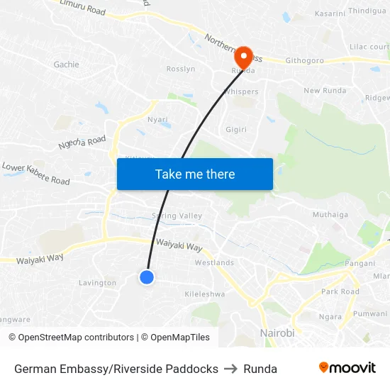 German Embassy/Riverside Paddocks to Runda map