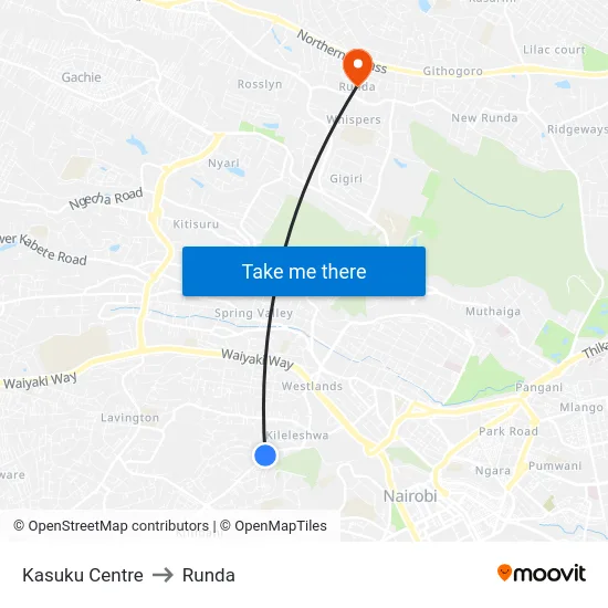 Kasuku Centre to Runda map