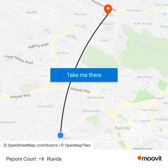 Peponi Court to Runda map