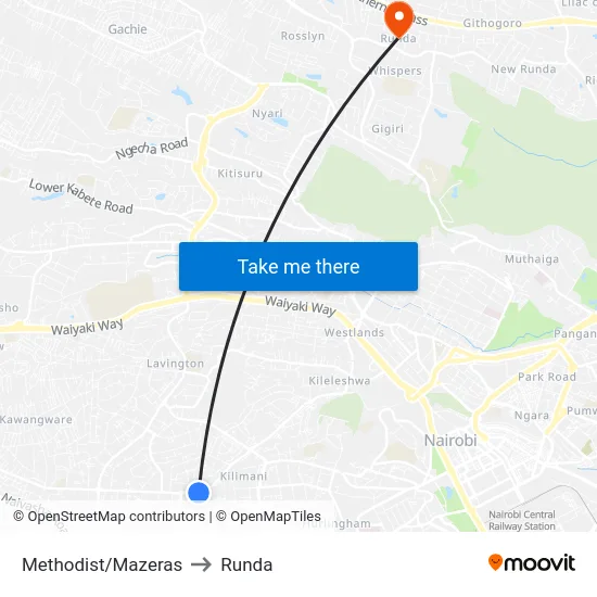 Methodist/Mazeras to Runda map