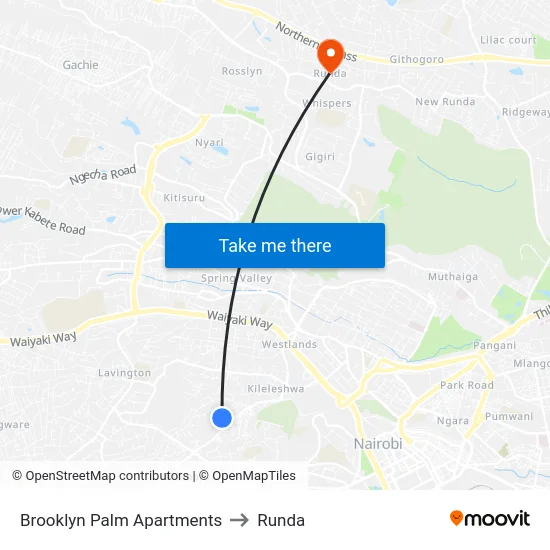Brooklyn Palm Apartments to Runda map