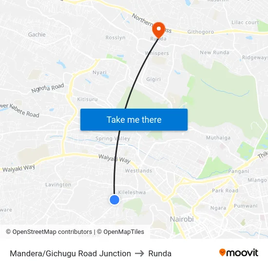 Mandera/Gichugu Road Junction to Runda map