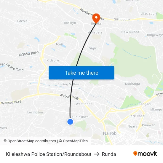 Kileleshwa Police Station/Roundabout to Runda map