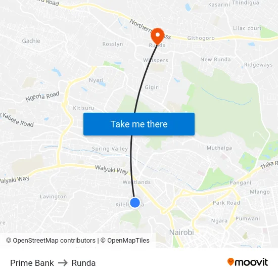Prime Bank to Runda map