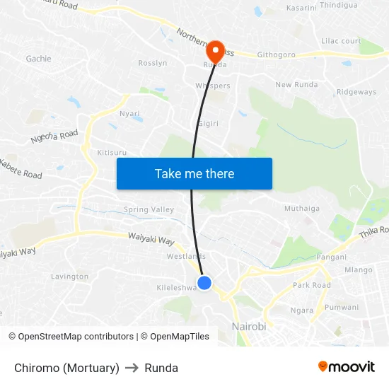 Chiromo (Mortuary) to Runda map