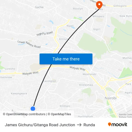 James Gichuru/Gitanga Road Junction to Runda map