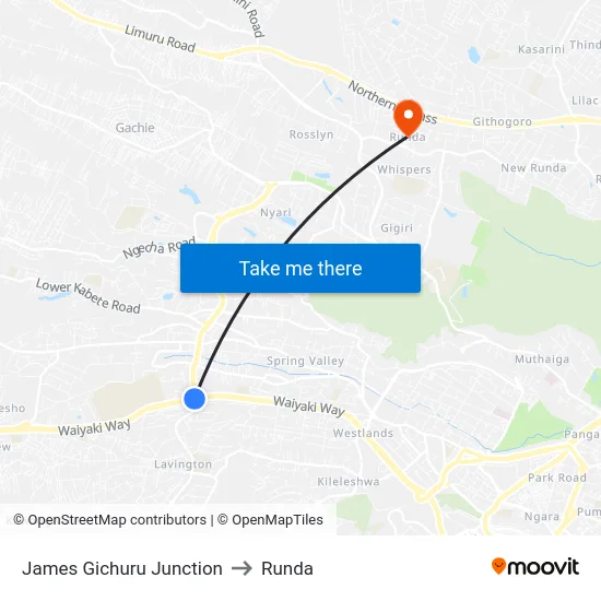 James Gichuru Junction to Runda map