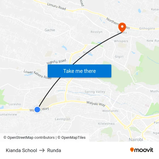 Kianda School to Runda map