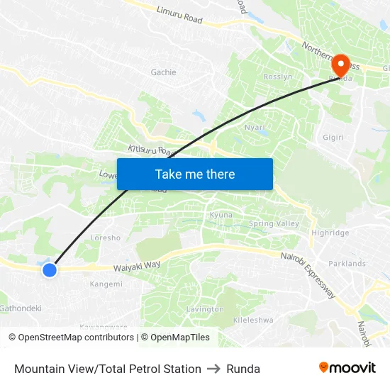 Mountain View/Total Petrol Station to Runda map