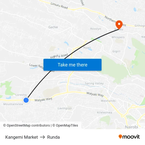 Kangemi Market to Runda map
