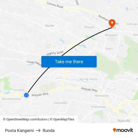 Posta Kangemi to Runda map