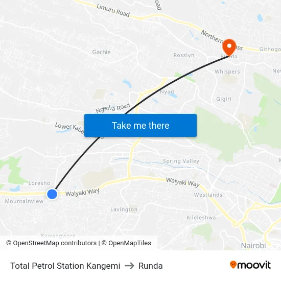 Total Petrol Station Kangemi to Runda map