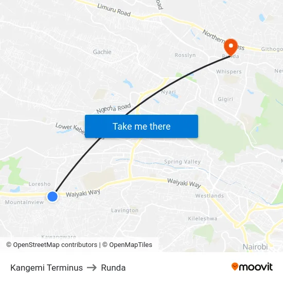 Kangemi Terminus to Runda map