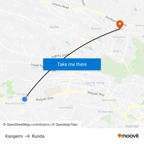 Kangemi to Runda map
