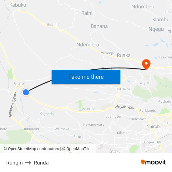 Rungiri to Runda map