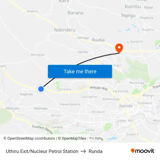 Uthiru Exit/Nucleur Petrol Station to Runda map