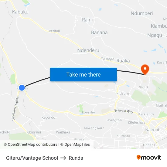 Gitaru/Vantage School to Runda map