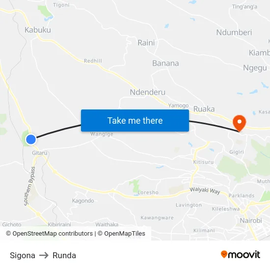Sigona to Runda map