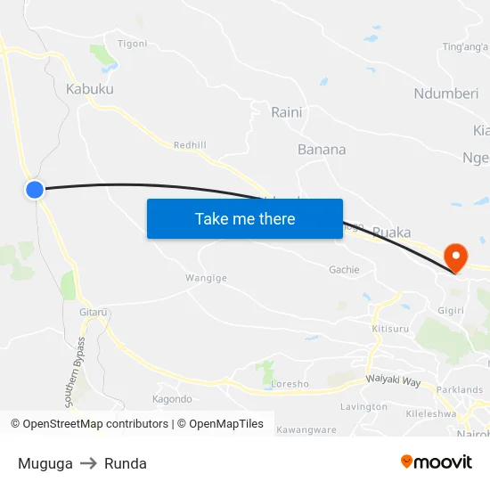 Muguga to Runda map