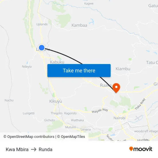 Kwa Mbira to Runda map