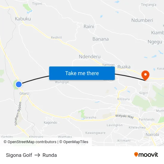 Sigona Golf to Runda map