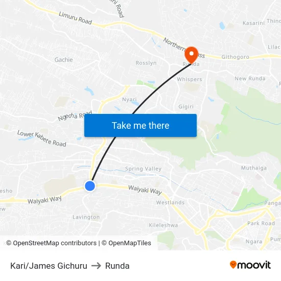 Kari/James Gichuru to Runda map