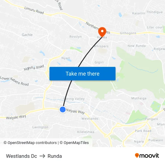Westlands Dc to Runda map