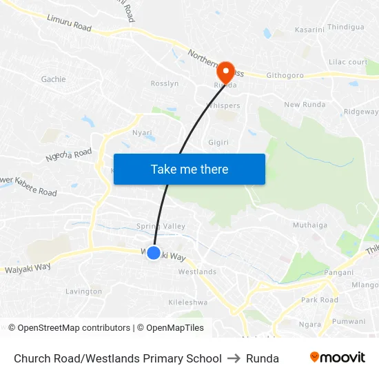Church Road/Westlands Primary School to Runda map