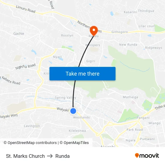 St. Marks Church to Runda map