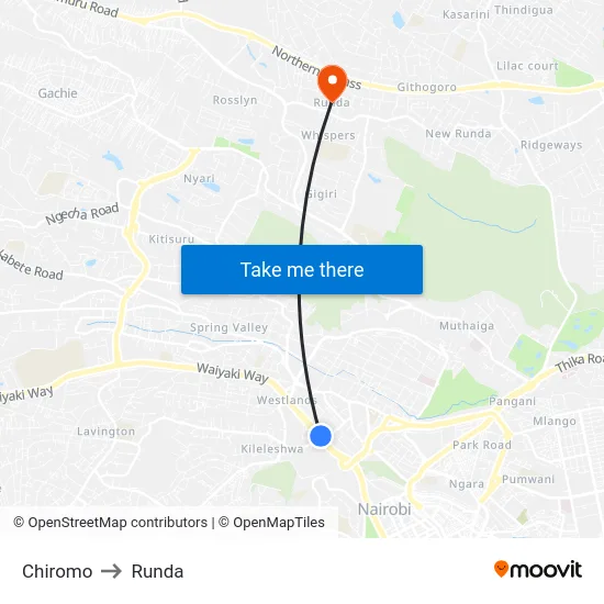 Chiromo to Runda map