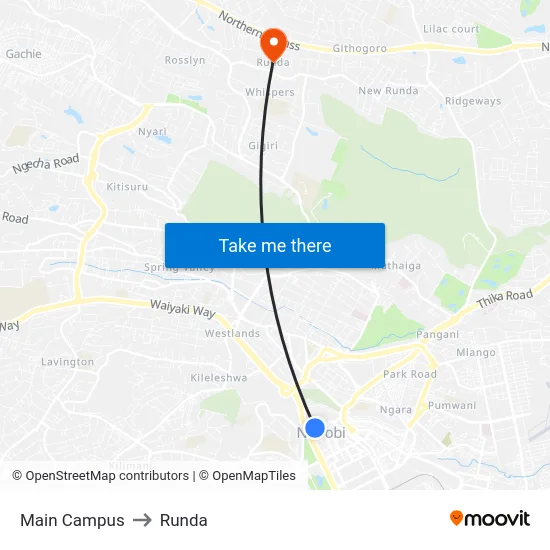 Main Campus to Runda map