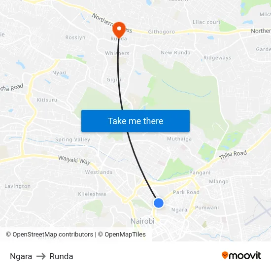 Ngara to Runda map