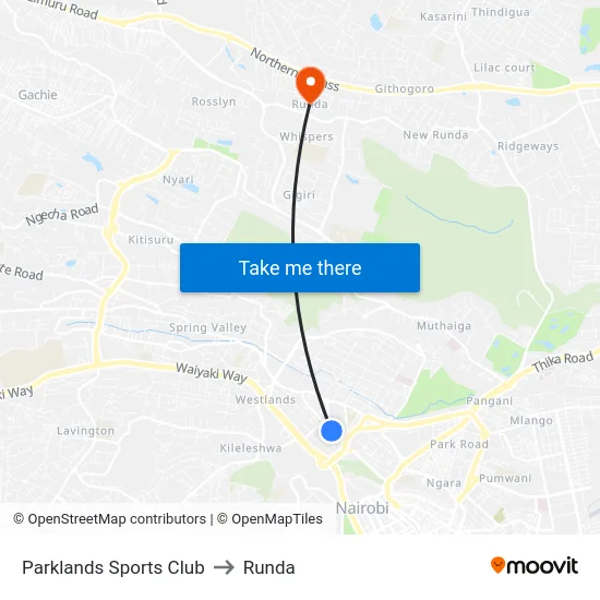 Parklands Sports Club to Runda map