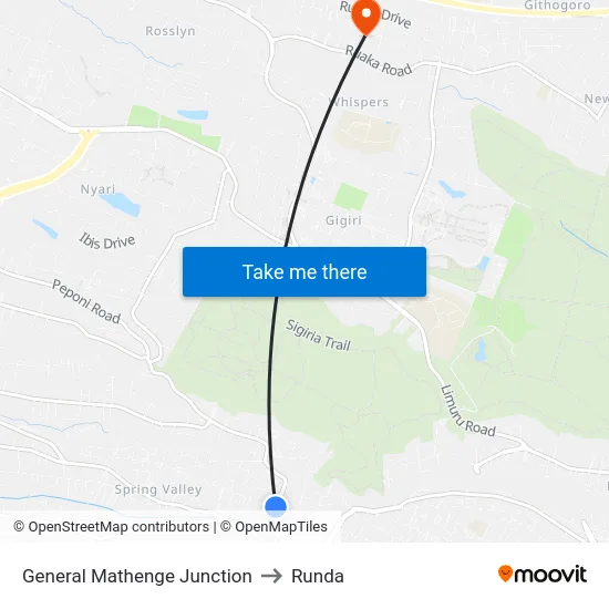 General Mathenge Junction to Runda map