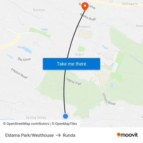 Eldama Park/Westhouse to Runda map