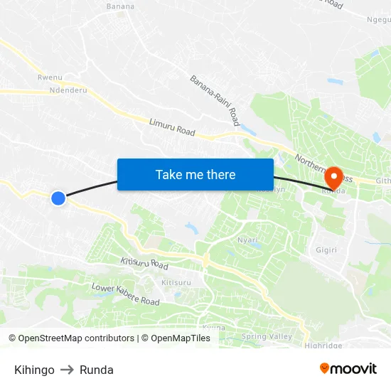 Kihingo to Runda map