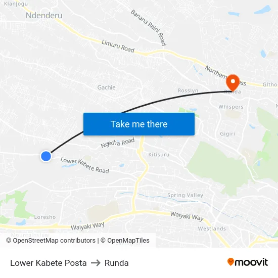 Lower Kabete Posta to Runda map