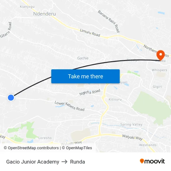 Gacio Junior Academy to Runda map
