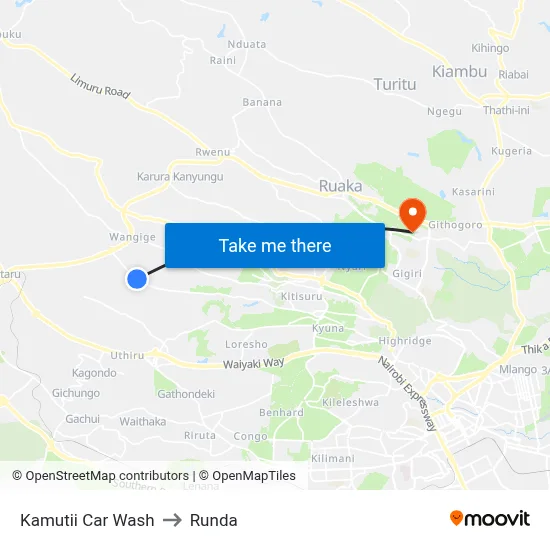 Kamutii Car Wash to Runda map