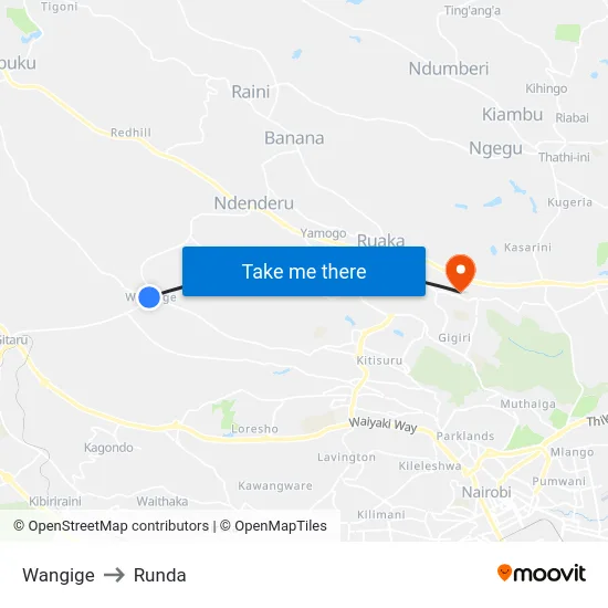 Wangige to Runda map