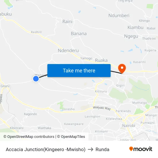 Accacia Junction(Kingeero -Mwisho) to Runda map