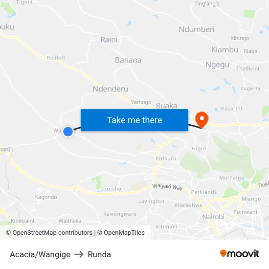 Acacia/Wangige to Runda map