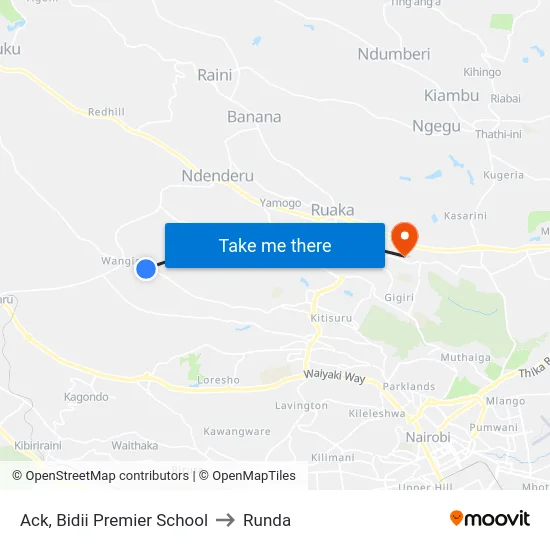 Ack, Bidii Premier School to Runda map