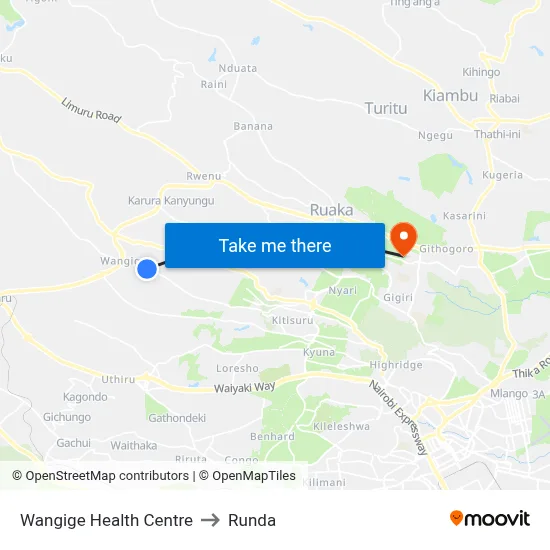Wangige Health Centre to Runda map