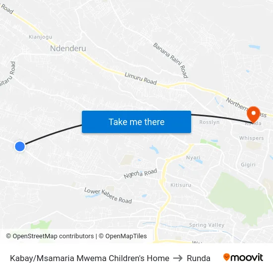 Kabay/Msamaria Mwema Children's Home to Runda map