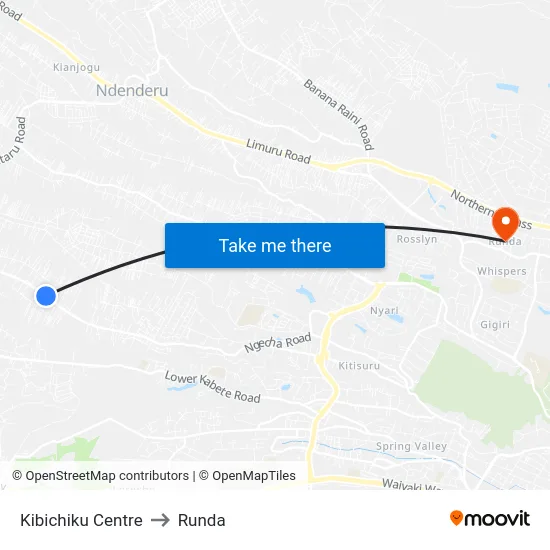 Kibichiku Centre to Runda map