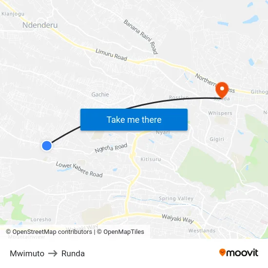 Mwimuto to Runda map