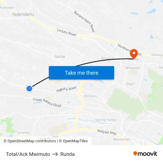 Total/Ack Mwimuto to Runda map